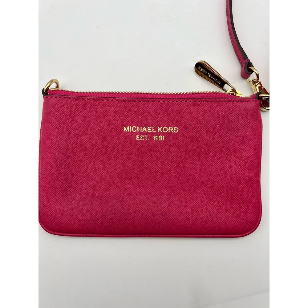 Michael Kors Hot Pink Wristlet with Zip Closure Colorful Preppy Designer - Picture 6 of 11